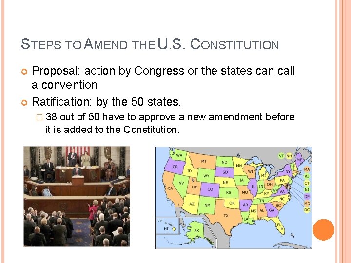 STEPS TO AMEND THE U. S. CONSTITUTION Proposal: action by Congress or the states