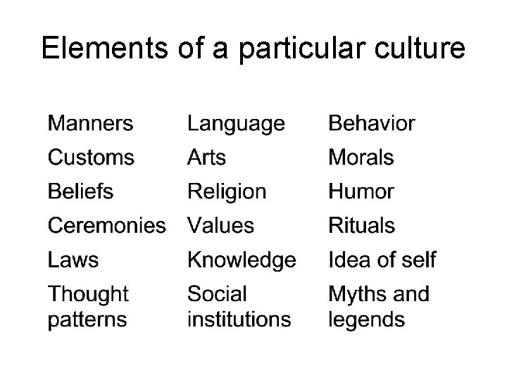 Elements of a particular culture Elements of a particular culture