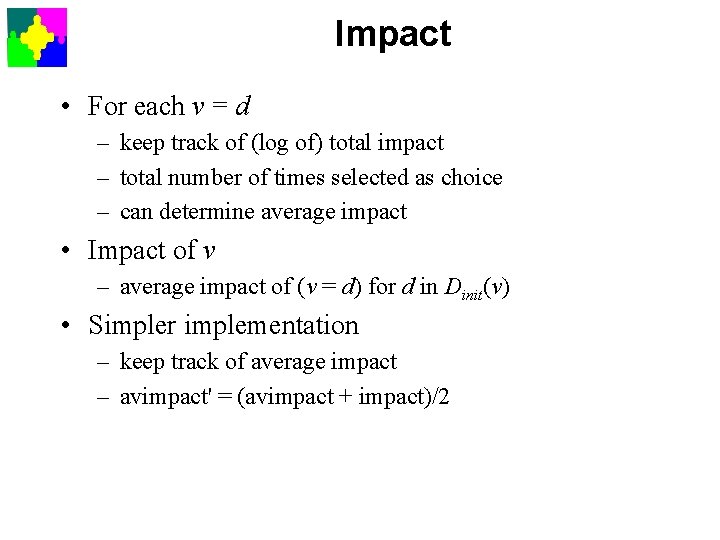 Impact • For each v = d – keep track of (log of) total