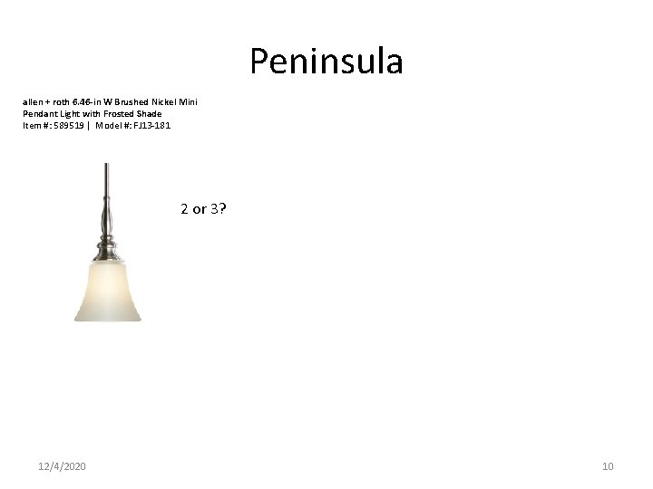 Peninsula allen + roth 6. 46 -in W Brushed Nickel Mini Pendant Light with