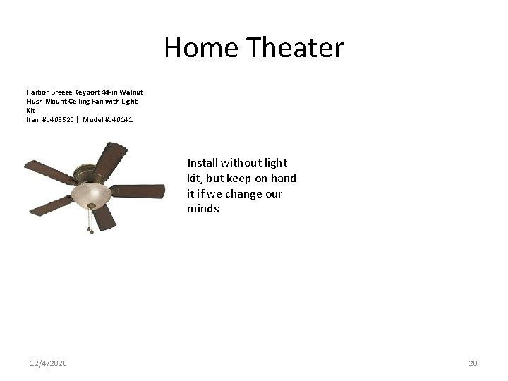 Home Theater Harbor Breeze Keyport 44 -in Walnut Flush Mount Ceiling Fan with Light