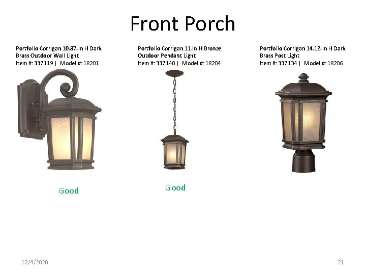 Front Porch Portfolio Corrigan 10. 87 -in H Dark Brass Outdoor Wall Light Item