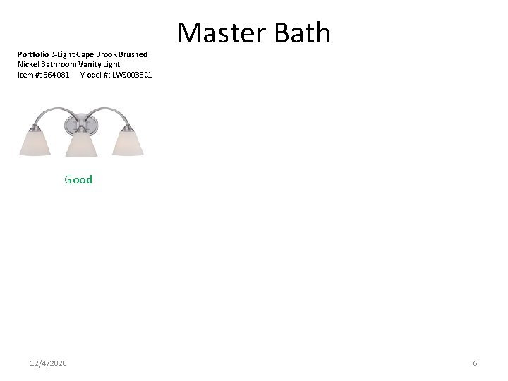 Portfolio 3 -Light Cape Brook Brushed Nickel Bathroom Vanity Light Item #: 564081 |