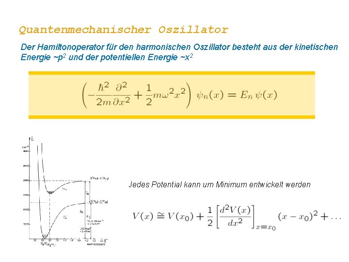 Quantenmechanischer Oszillator Der Hamiltonoperator für den harmonischen Oszillator besteht aus der kinetischen Energie ~p