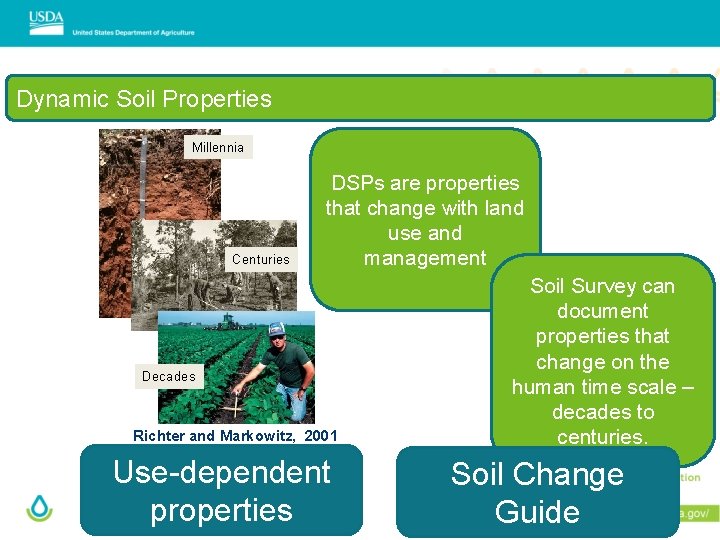 Dynamic Soil Properties Millennia DSPs are properties that change with land use and Centuries