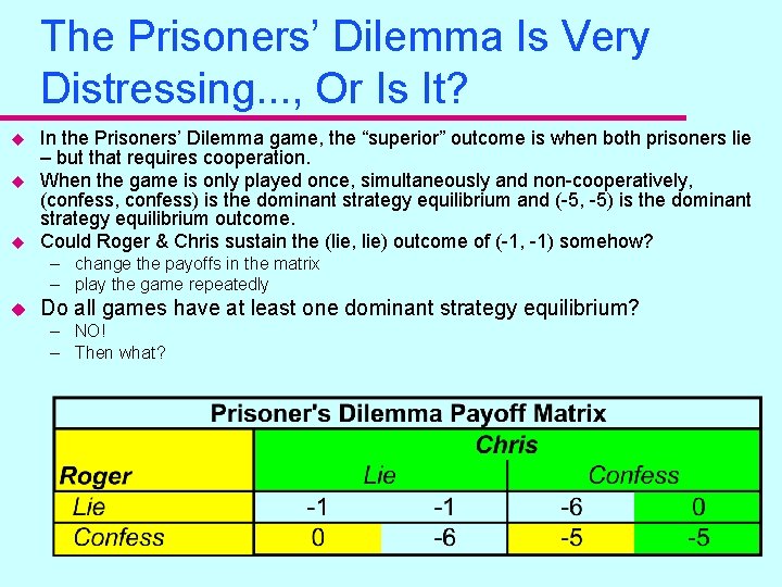 The Prisoners’ Dilemma Is Very Distressing. . . , Or Is It? u u