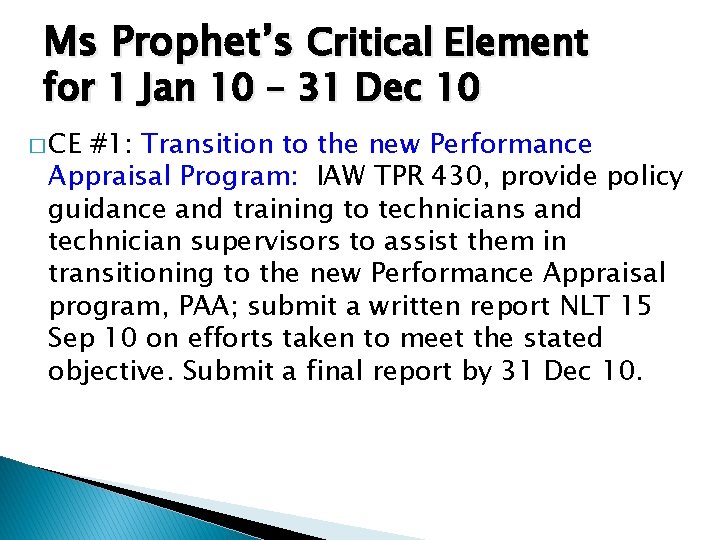 Ms Prophet’s Critical Element for 1 Jan 10 – 31 Dec 10 � CE