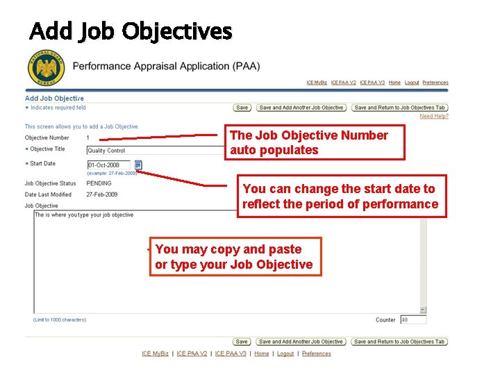 Add Job Objectives The Job Objective Number auto populates You can change the start
