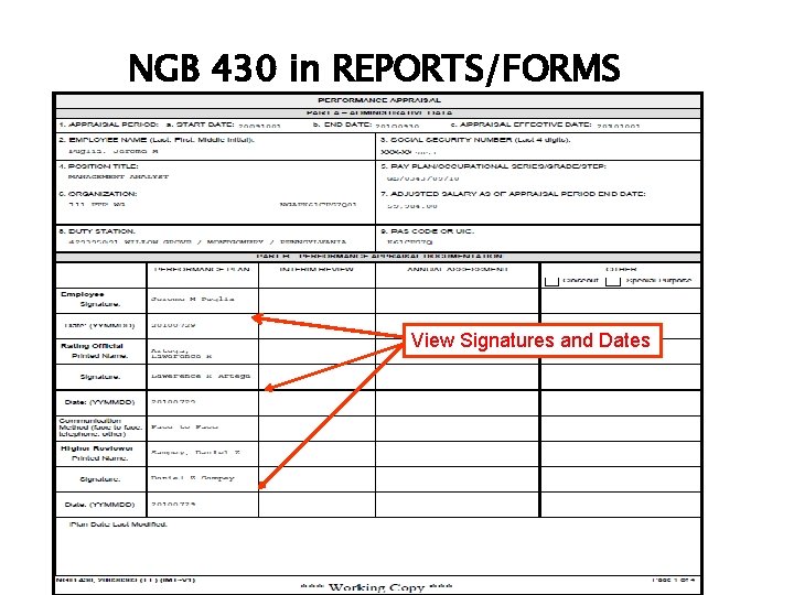 NGB 430 in REPORTS/FORMS View Signatures and Dates 