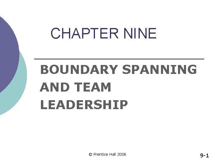 CHAPTER NINE BOUNDARY SPANNING AND TEAM LEADERSHIP © Prentice Hall 2006 9 -1 