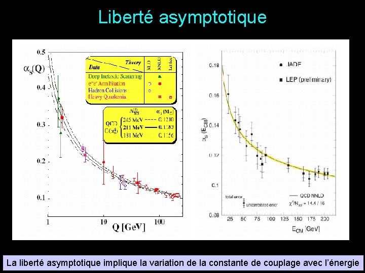 Liberté asymptotique La liberté asymptotique implique la variation de la constante de couplage avec