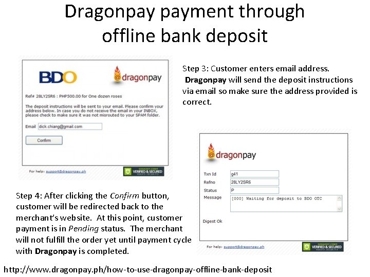 Dragonpay payment through offline bank deposit Step 3: Customer enters email address. Dragonpay will