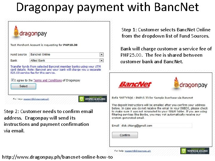 Dragonpay payment with Banc. Net Step 1: Customer selects Banc. Net Online from the