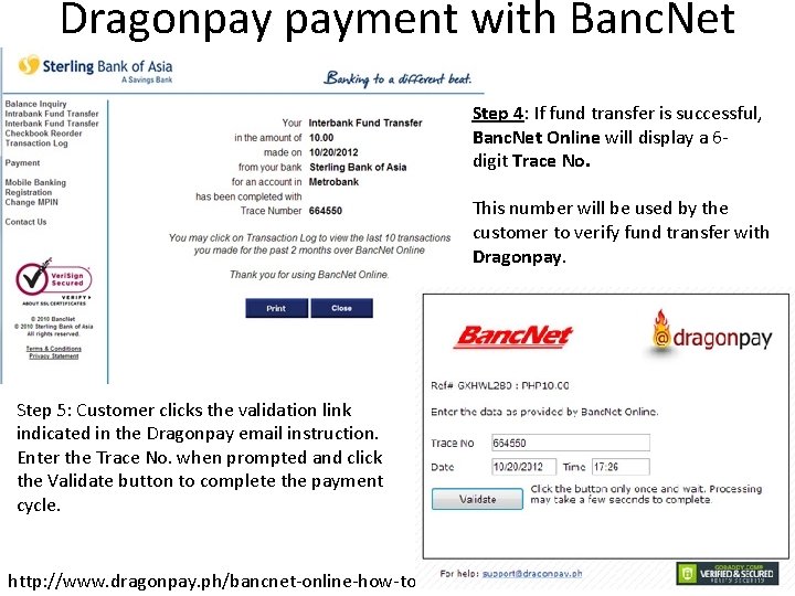 Dragonpay payment with Banc. Net Step 4: If fund transfer is successful, Banc. Net