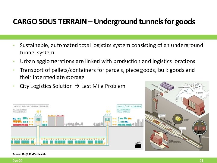 CARGO SOUS TERRAIN – Underground tunnels for goods • Sustainable, automated total logistics system CARGO SOUS TERRAIN – Underground tunnels for goods • Sustainable, automated total logistics system