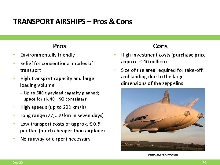TRANSPORT AIRSHIPS – Pros & Cons Pros Cons • Environmentally friendly • • Relief TRANSPORT AIRSHIPS – Pros & Cons Pros Cons • Environmentally friendly • • Relief