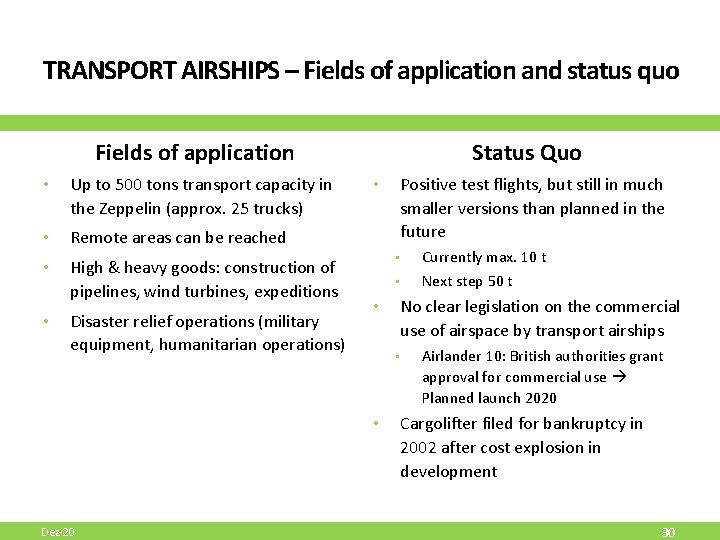 TRANSPORT AIRSHIPS – Fields of application and status quo Fields of application • Up TRANSPORT AIRSHIPS – Fields of application and status quo Fields of application • Up