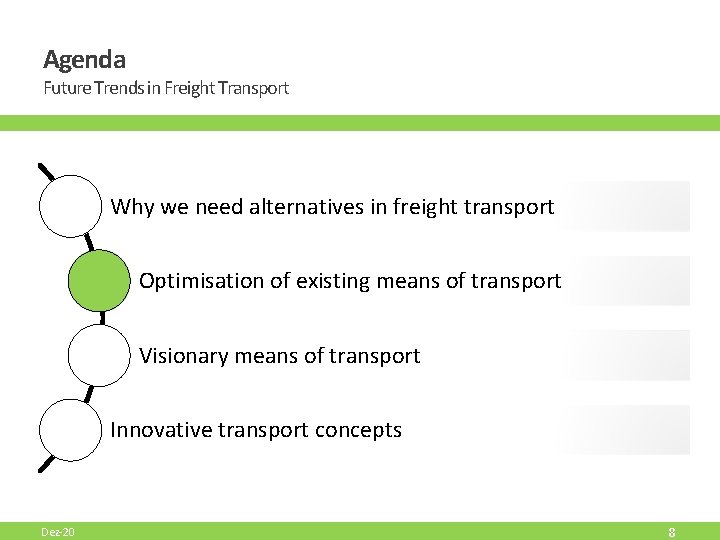Agenda Future Trends in Freight Transport Why we need alternatives in freight transport Optimisation Agenda Future Trends in Freight Transport Why we need alternatives in freight transport Optimisation