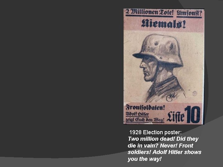  1928 Election poster: Two million dead! Did they die in vain? Never! Front