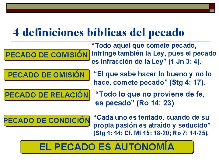 4 definiciones bíblicas del pecado “Todo aquel que comete pecado, PECADO DE COMISIÓN infringe