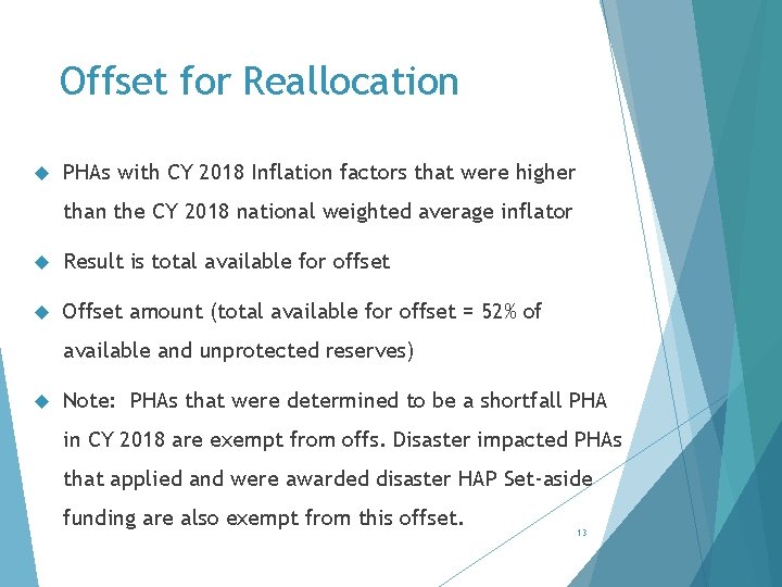 Offset for Reallocation PHAs with CY 2018 Inflation factors that were higher than the