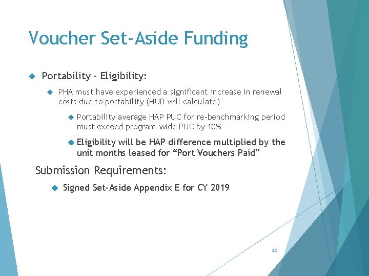Voucher Set-Aside Funding Portability - Eligibility: PHA must have experienced a significant increase in