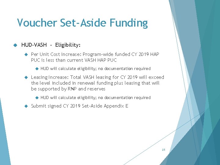 Voucher Set-Aside Funding HUD-VASH - Eligibility: Per Unit Cost Increase: Program-wide funded CY 2019