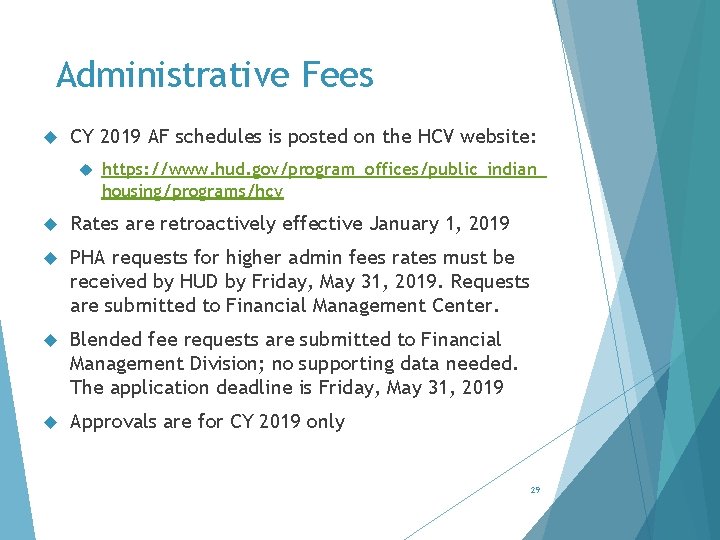 Administrative Fees CY 2019 AF schedules is posted on the HCV website: https: //www.