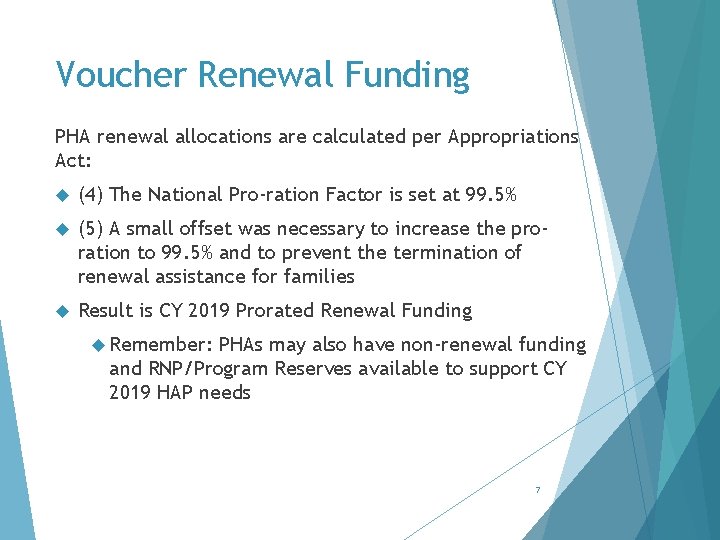 Voucher Renewal Funding PHA renewal allocations are calculated per Appropriations Act: (4) The National