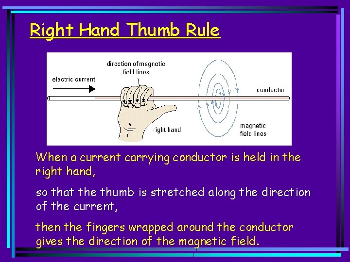 Right Hand Thumb Rule When a current carrying conductor is held in the right