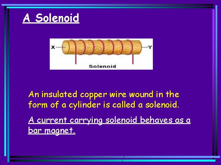 A Solenoid An insulated copper wire wound in the form of a cylinder is