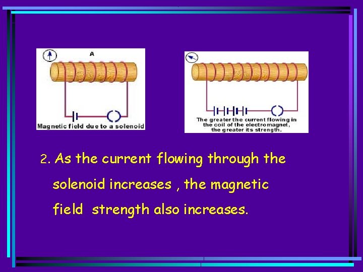 2. As the current flowing through the solenoid increases , the magnetic field strength