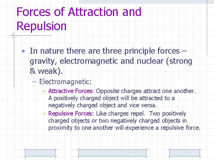 Forces of Attraction and Repulsion • In nature there are three principle forces –