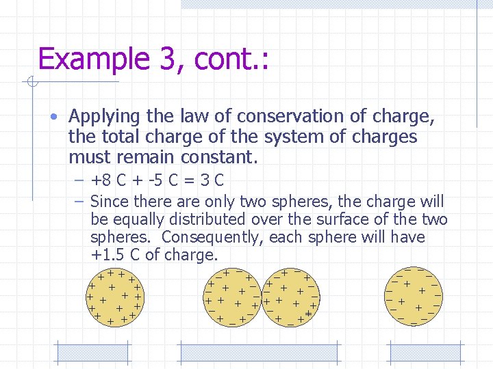 Example 3, cont. : • Applying the law of conservation of charge, the total