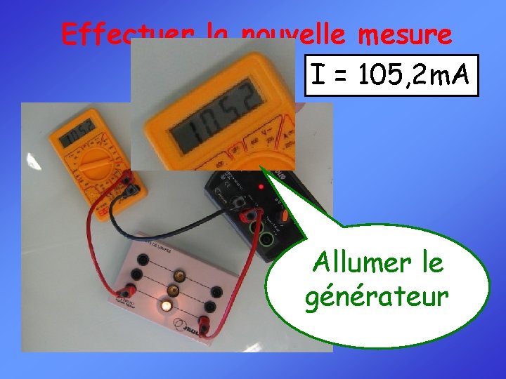 Effectuer la nouvelle mesure I = 105, 2 m. A Allumer le générateur 