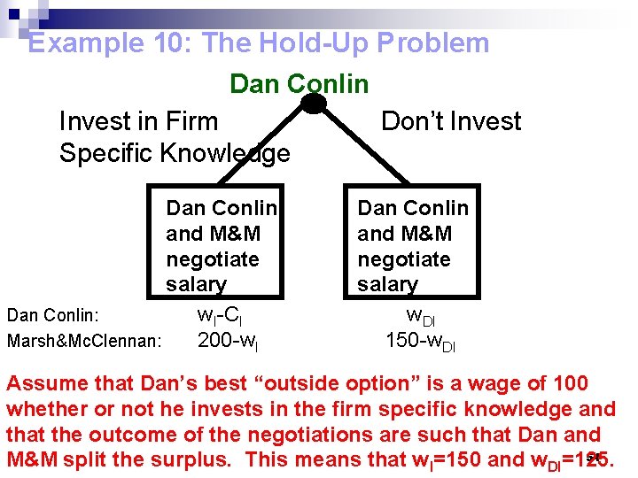 Example 10: The Hold-Up Problem Dan Conlin Invest in Firm Specific Knowledge Dan Conlin