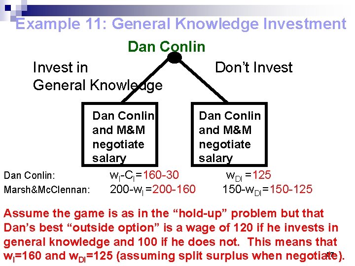 Example 11: General Knowledge Investment Dan Conlin Invest in General Knowledge Don’t Invest Dan
