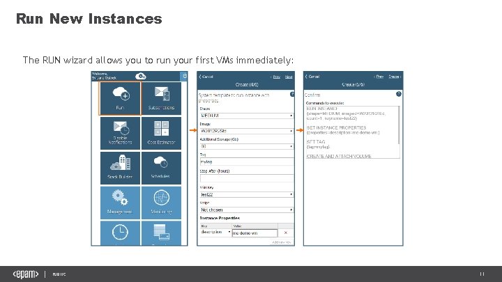 Run New Instances The RUN wizard allows you to run your first VMs immediately: