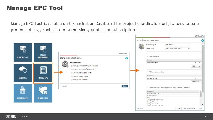 Manage EPC Tool (available on Orchestration Dashboard for project coordinators only) allows to tune