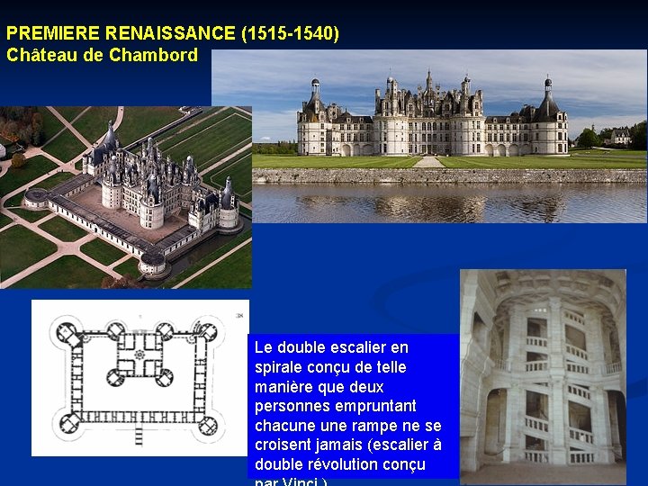 PREMIERE RENAISSANCE (1515 -1540) Château de Chambord Le double escalier en spirale conçu de PREMIERE RENAISSANCE (1515 -1540) Château de Chambord Le double escalier en spirale conçu de
