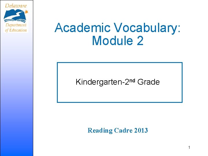 Academic Vocabulary: Module 2 Kindergarten-2 nd Grade Reading Cadre 2013 1 