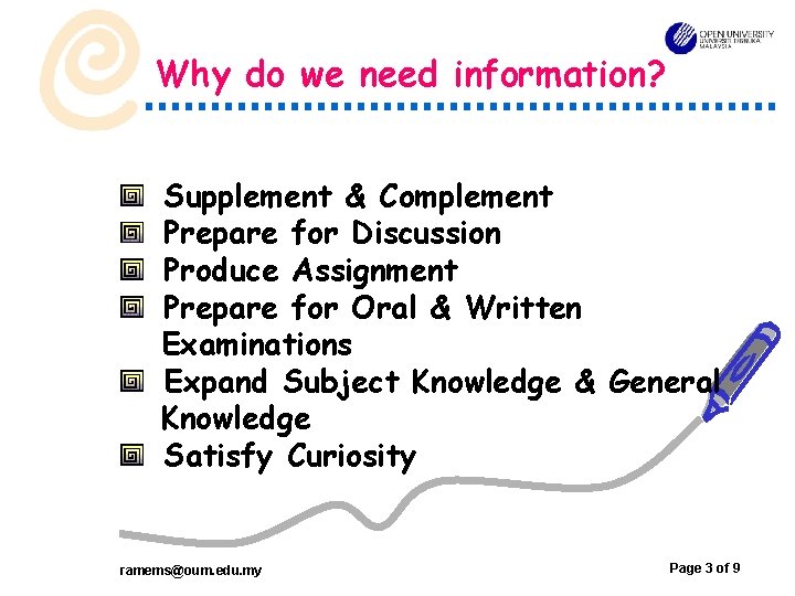 Why do we need information? OUMH 1103 Supplement & Complement Prepare for Discussion Produce