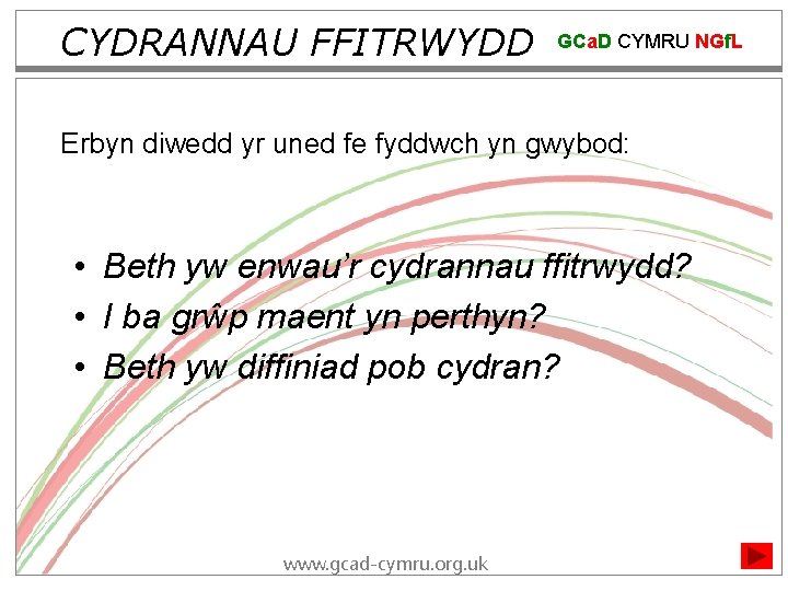 CYDRANNAU FFITRWYDD GCa. D CYMRU NGf. L Erbyn diwedd yr uned fe fyddwch yn