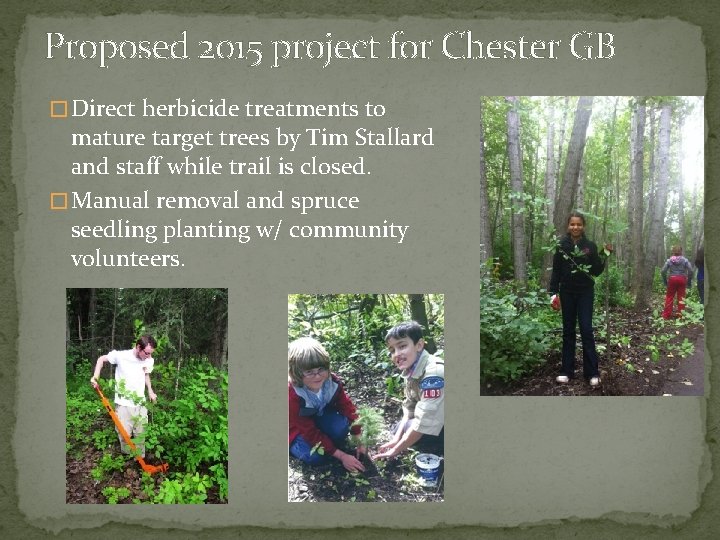 Proposed 2015 project for Chester GB � Direct herbicide treatments to mature target trees