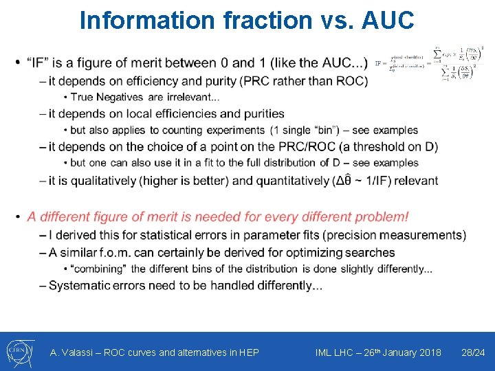Information fraction vs. AUC • A. Valassi – ROC curves and alternatives in HEP