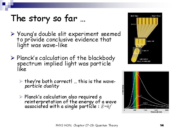 The story so far … Ø Young’s double slit experiment seemed to provide conclusive