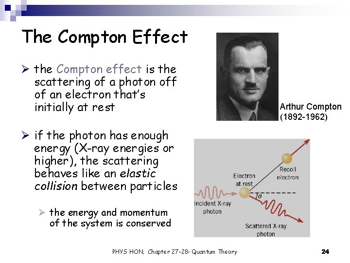 The Compton Effect Ø the Compton effect is the scattering of a photon off