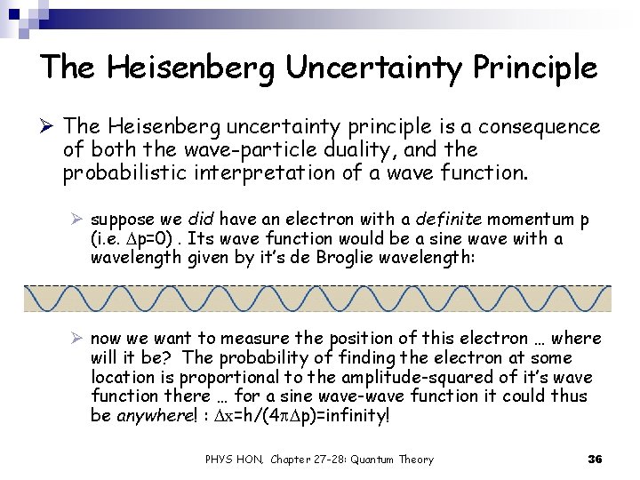 The Heisenberg Uncertainty Principle Ø The Heisenberg uncertainty principle is a consequence of both