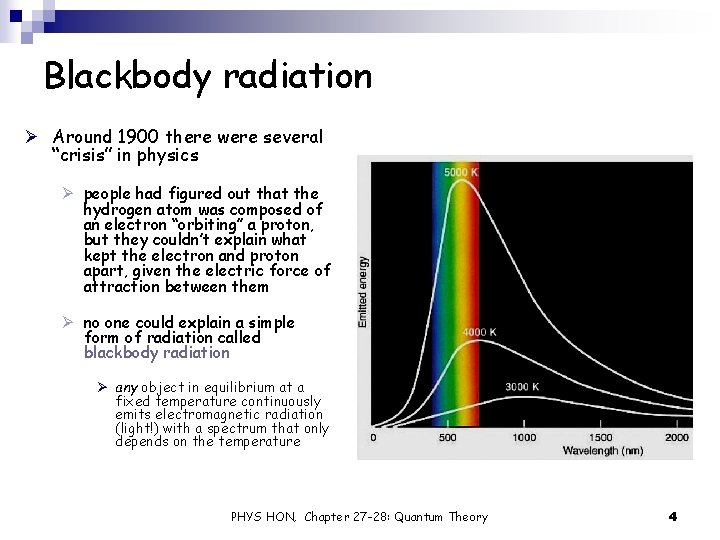 Blackbody radiation Ø Around 1900 there were several “crisis” in physics Ø people had