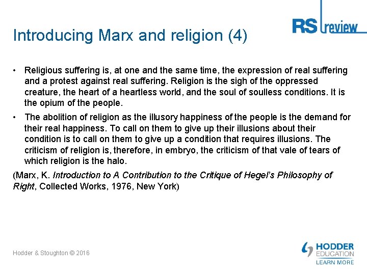Introducing Marx and religion (4) • Religious suffering is, at one and the same